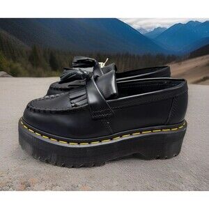Dr. Martens Adrian Quad Black Leather Platform Tassel Loafers Women Sz 5 Men 4